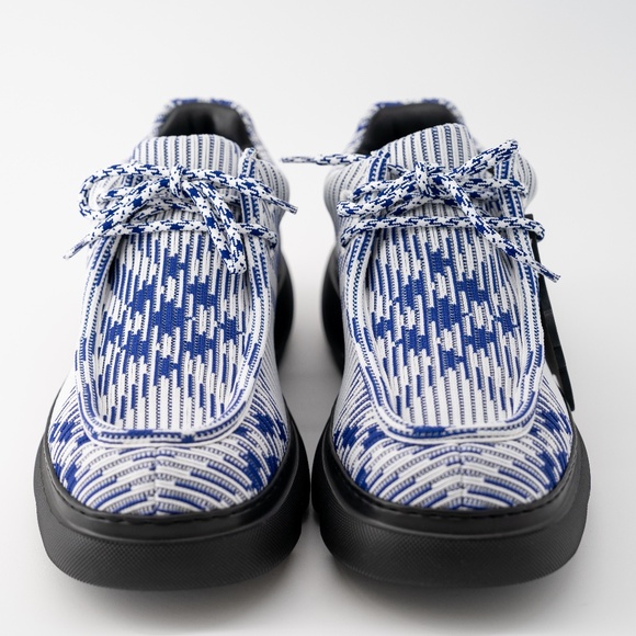 size 44eu 11us Burberry Creeper Mid Lace-Up Boots Platform Blue White Check - Picture 2 of 16